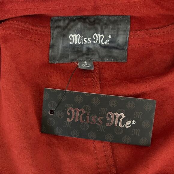 MISS ME Faux Suede Drape Jacket NWT Red Rust Open Front Lace Up Design Size S - Picture 3 of 5